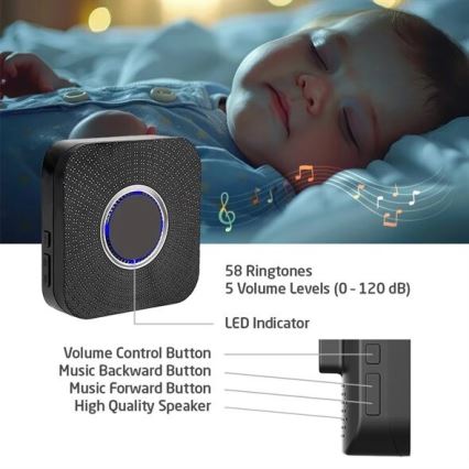 Безжичен звънец за контакт кинетичен 230V черен