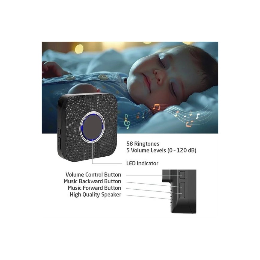 Безжичен звънец за контакт кинетичен 230V черен