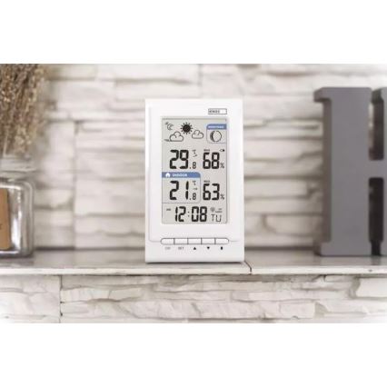 Безжична метеорологична станция с будилник 2xAAA + 2xAA бял