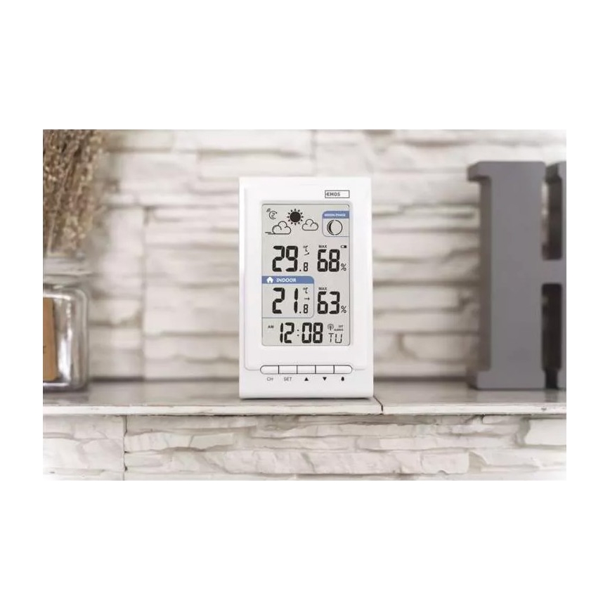 Безжична метеорологична станция с будилник 2xAAA + 2xAA бял