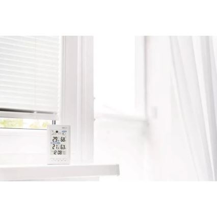 Безжична метеорологична станция с будилник 2xAAA + 2xAA бял