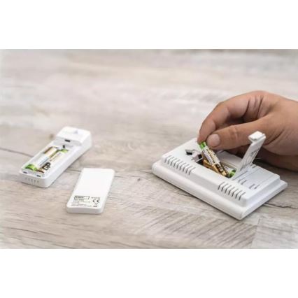 Безжична метеорологична станция с будилник 2xAAA + 2xAA бял