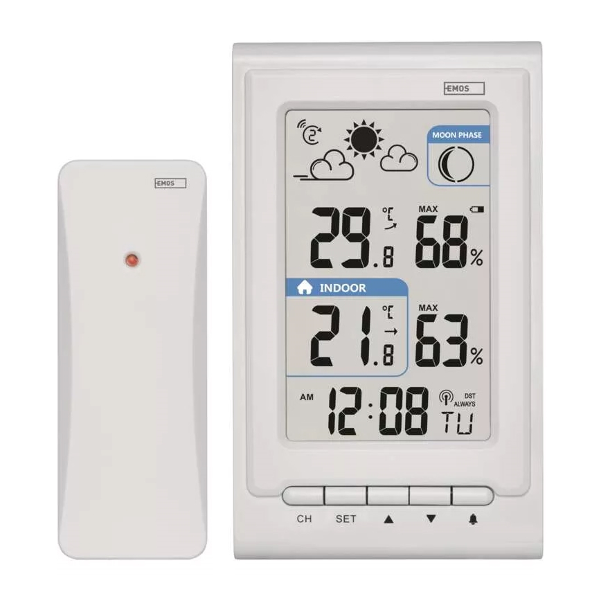 Безжична метеорологична станция с будилник 2xAAA + 2xAA бял