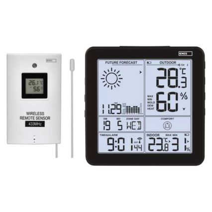 Безжична метеорологична станция с будилник 3xAA + 2xAAA черен