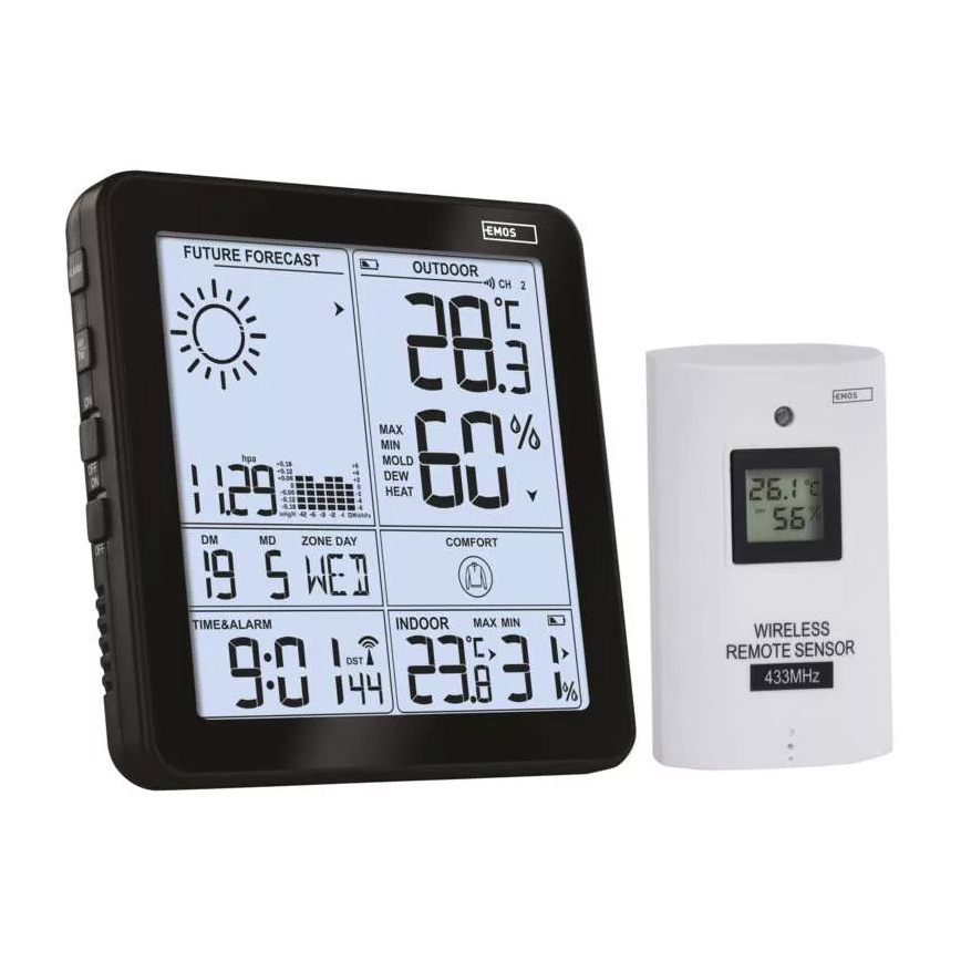 Безжична метеорологична станция с будилник 3xAA + 2xAAA черен