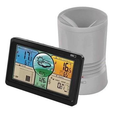 Безжична метеорологична станция с цветен LCD дисплей и дъждомер 3xAAA черен
