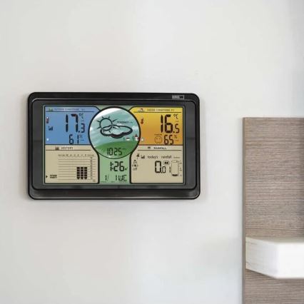 Безжична метеорологична станция с цветен LCD дисплей и дъждомер 3xAAA черен