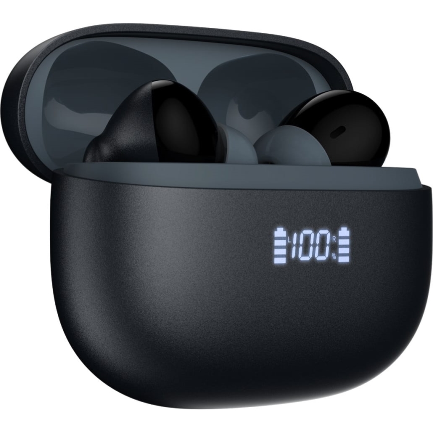Безжични слушалки с ANC+ENC, 300 mAh + 2x 40 mAh, черни