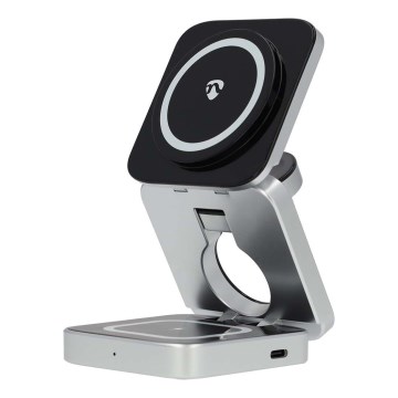 Безжично зарядно устройство 3в1 15W сребрист