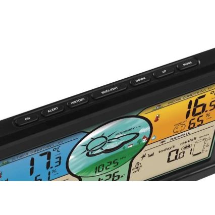 Безжична метеорологична станция с цветен LCD дисплей и дъждомер 3xAAA черен