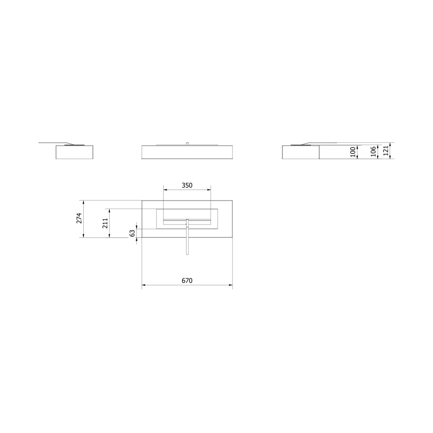 Kratki - Биокамина 10x67 см 3kW черна