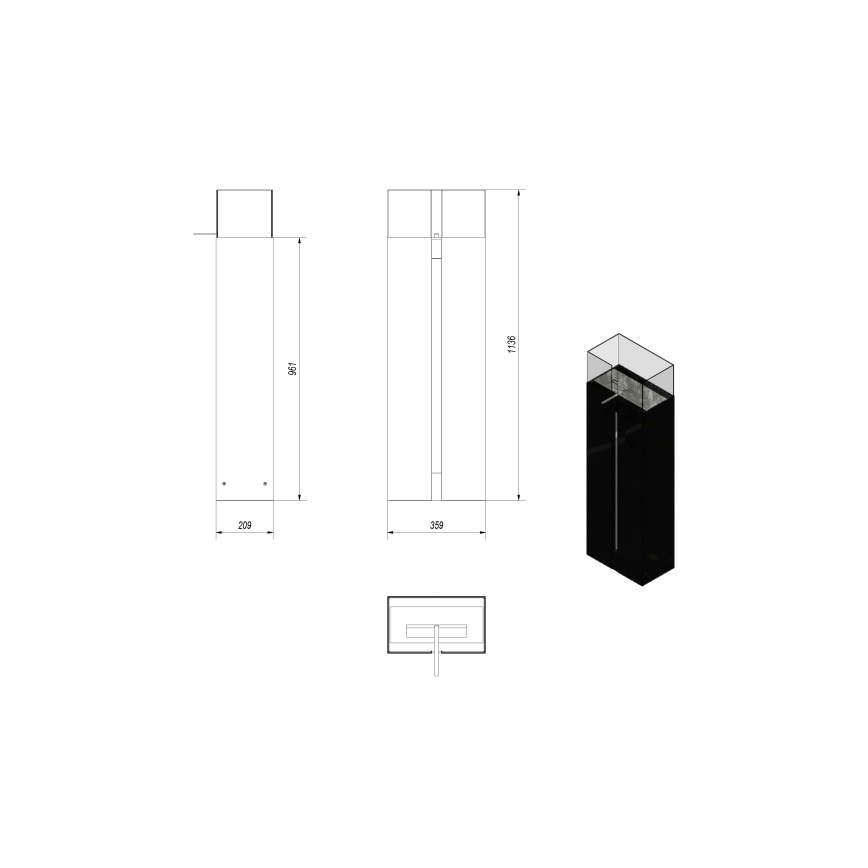 Kratki - БИО камина 113,6x35,9 см 2kW черна