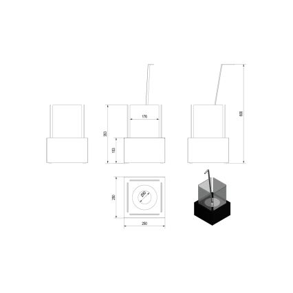 Kratki - БИО камина 35,3x25 см 1kW черна