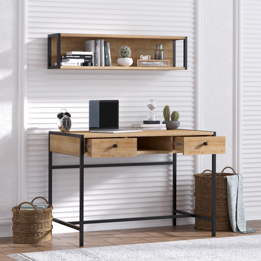 Бюро PENA 72x100 cм + етажерка 24x100 cм кафяви/черни