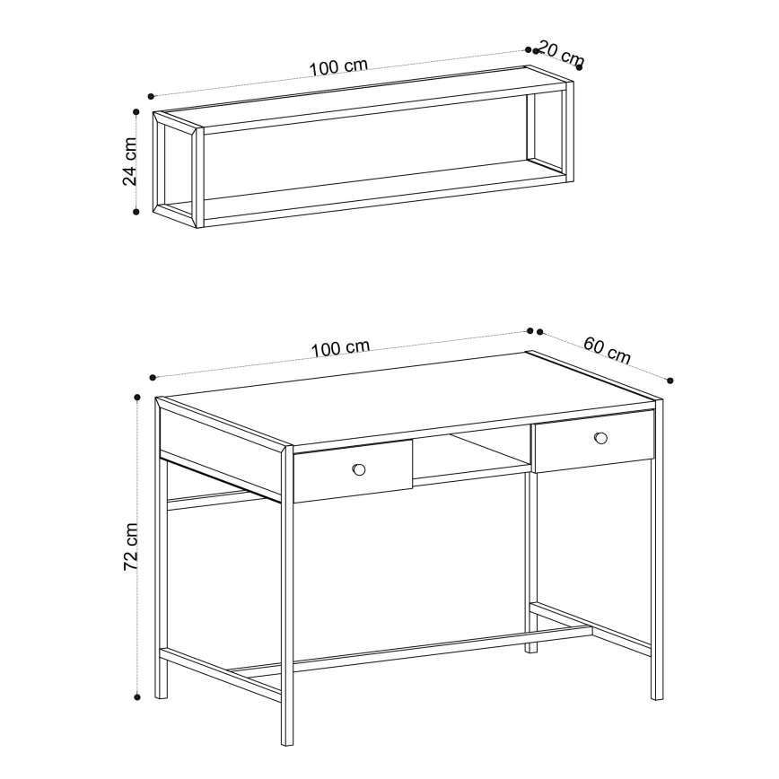 Бюро PENA 72x100 cм + етажерка 24x100 cм кафяви/черни