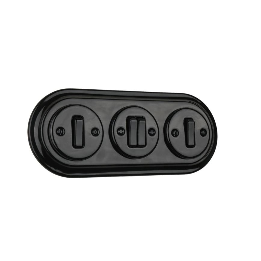 Bohemia-Design - Черна порцеланова ретро тройна рамка