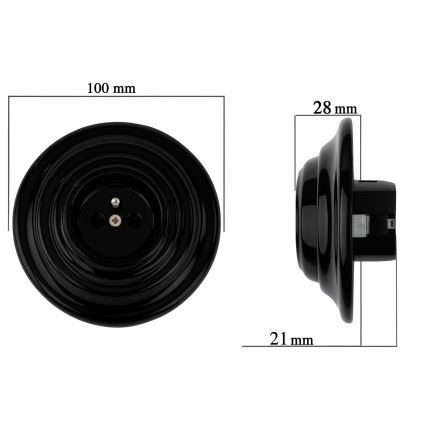 Bohemia-Design - Порцеланов ретро домашен контакт с рамка 250V/16A черен