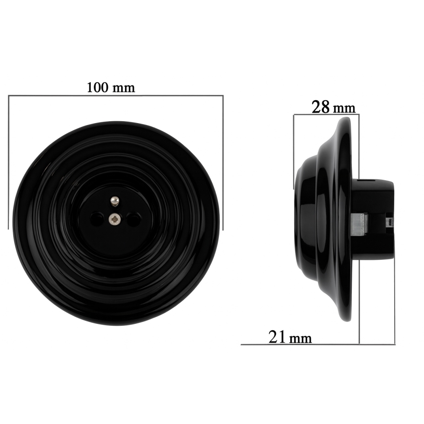 Bohemia-Design - Порцеланов ретро домашен контакт с рамка 250V/16A черен