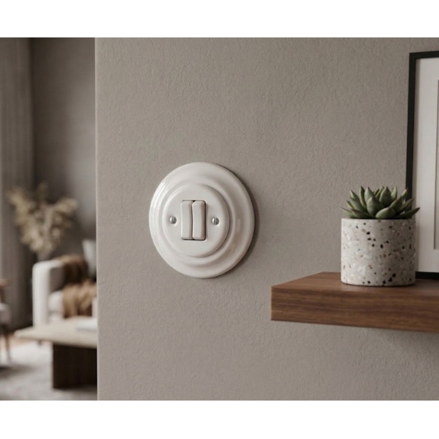 Bohemia-Design - Порцеланов ретро двоен ключ с рамка № 5 в бяло