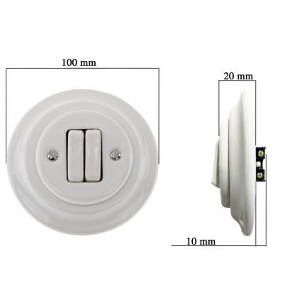 Bohemia-Design - Порцеланов ретро двоен ключ с рамка № 6+6, бял