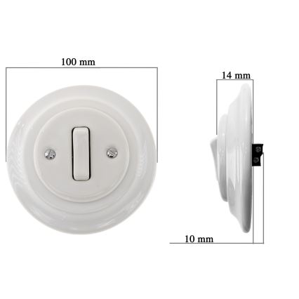 Bohemia-Design - Порцеланов ретро еднополюсен ключ с рамка № 6, бял