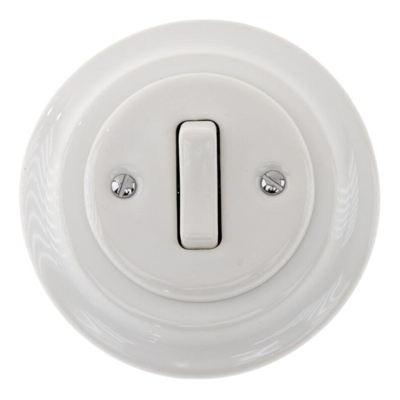 Bohemia-Design - Порцеланов ретро еднополюсен ключ с рамка №1, бял