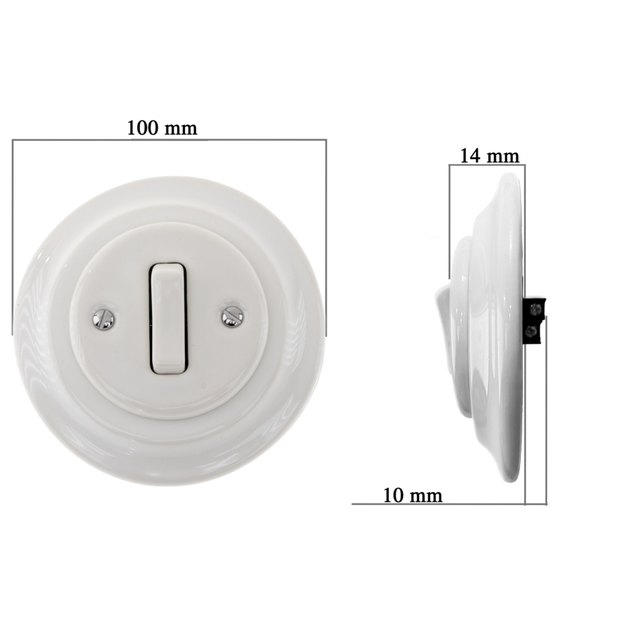 Bohemia-Design - Порцеланов ретро еднополюсен ключ с рамка №7, бял