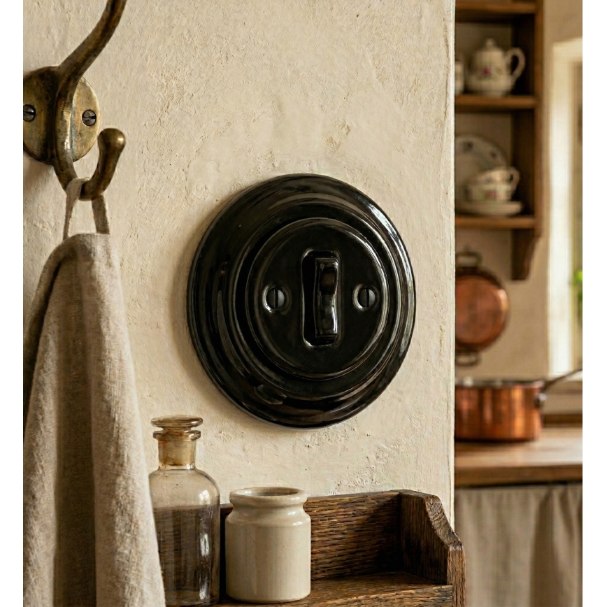 Bohemia-Design - Порцеланов ретро едноклавишен ключ с рамка № 1 черен