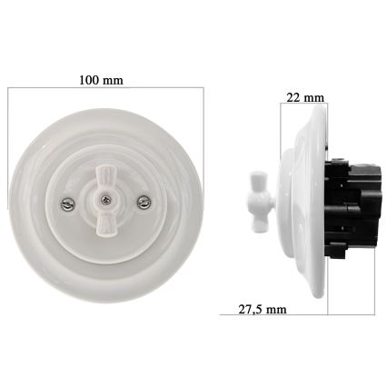 Bohemia-Design - Порцеланов ретро ротационен димер с рамка 250V/10A бял