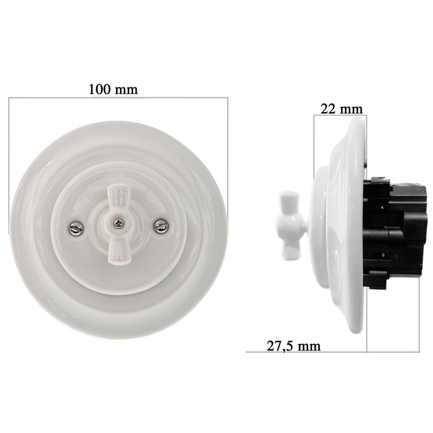 Bohemia-Design - Порцеланов ретро ротационен димер с рамка 250V/10A бял