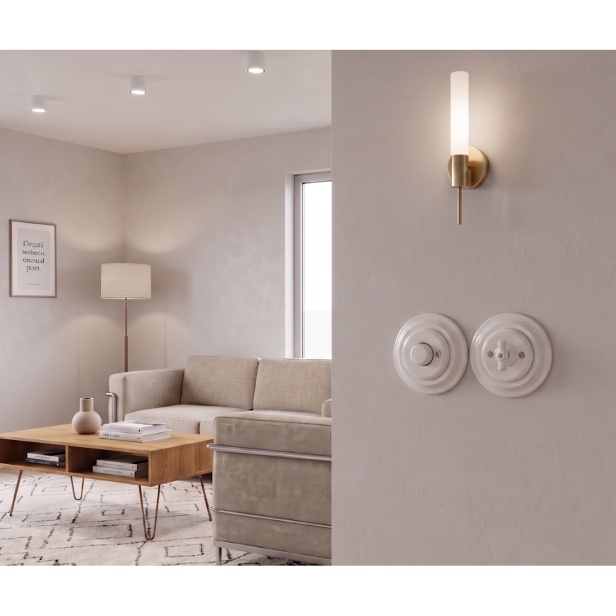 Bohemia-Design - Порцеланов ретро ротационен димер с рамка 250V/10A бял