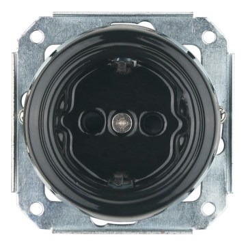 Bohemia-Design - Порцеланов ретро стенен контакт без рамка SCHUKO 250V/16A черен