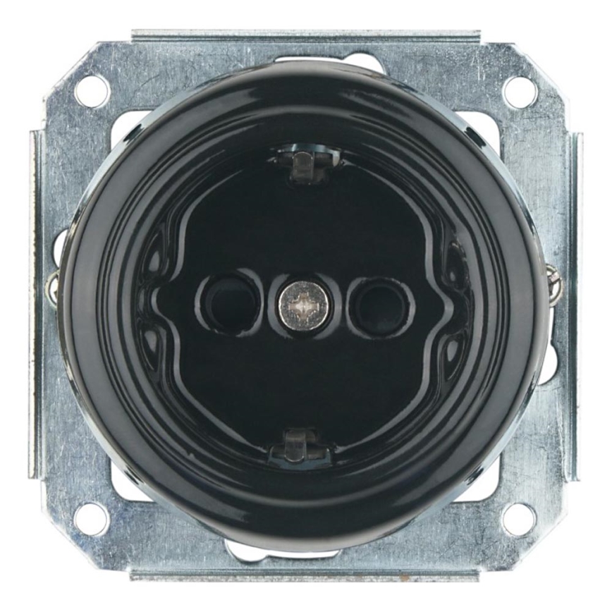 Bohemia-Design - Порцеланов ретро стенен контакт без рамка SCHUKO 250V/16A черен