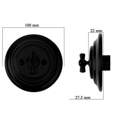 Bohemia-Design - Порцеланов ретро въртящ се димер с рамка 250V/10A черен