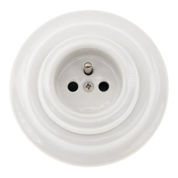 Bohemia-Design - Порцеланова ретро битова розетка с рамка 250V/16A, бяла