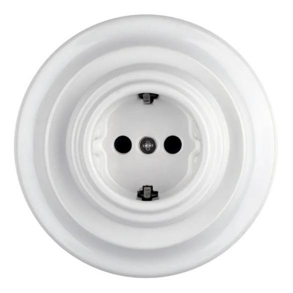 Bohemia-Design - Порцеланова ретро домашна розетка SCHUKO с рамка, 250V/16A, бяла