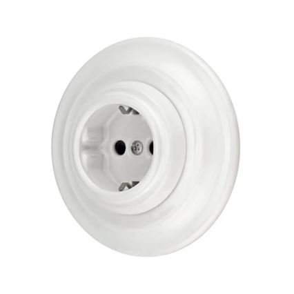 Bohemia-Design - Порцеланова ретро домашна розетка SCHUKO с рамка, 250V/16A, бяла