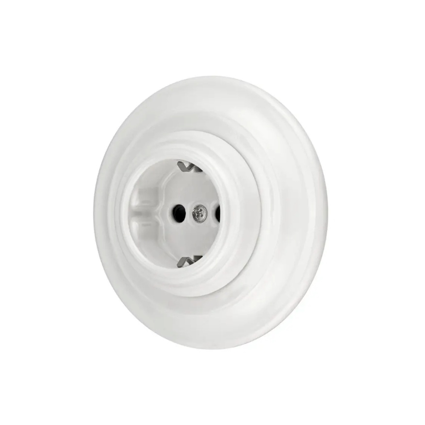 Bohemia-Design - Порцеланова ретро домашна розетка SCHUKO с рамка, 250V/16A, бяла