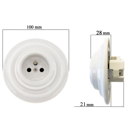 Bohemia-Design - Порцеланова ретро домашна розетка SCHUKO с рамка, 250V/16A, бяла