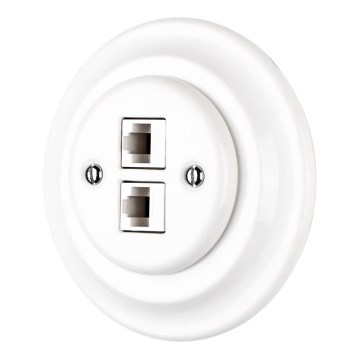 Bohemia-Design - Порцеланова ретро Ethernet розетка с рамка 2x CAT.5E бяла