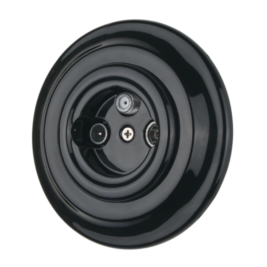 Bohemia-Design - Порцеланова ретро розетка TV/SAT-W с черна рамка