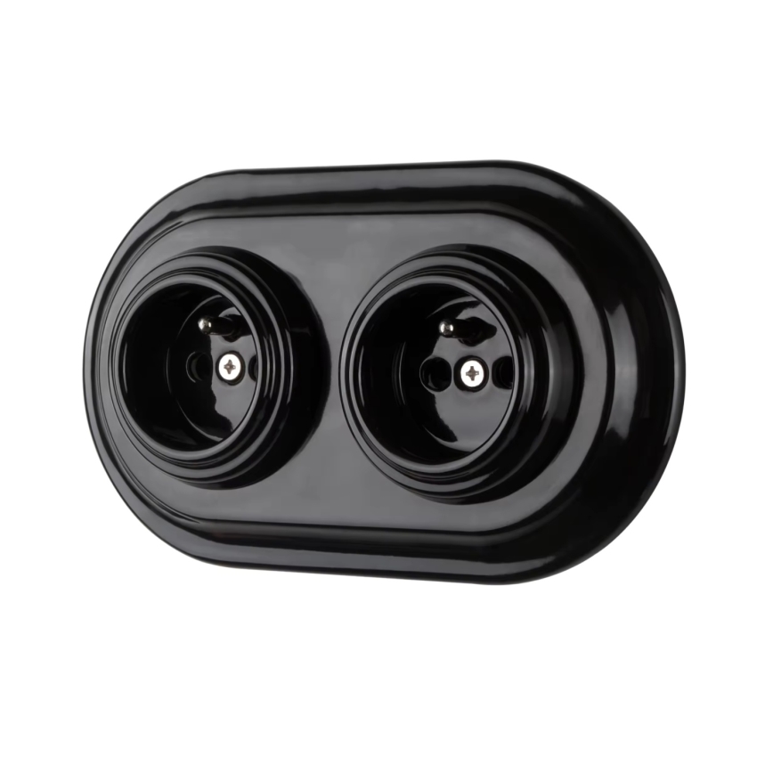 Bohemia-Design - Порцеланова ретро стенна розетка без рамка 250V/16A черна