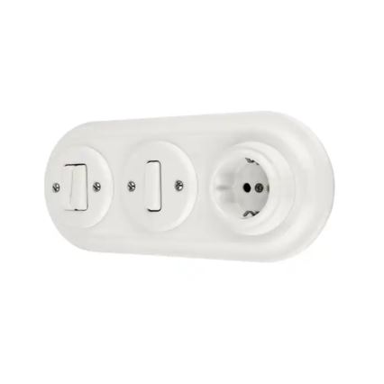 Bohemia-Design - Порцеланова ретро домашна контактна розетка без рамка SCHUKO 250V/16A бяла