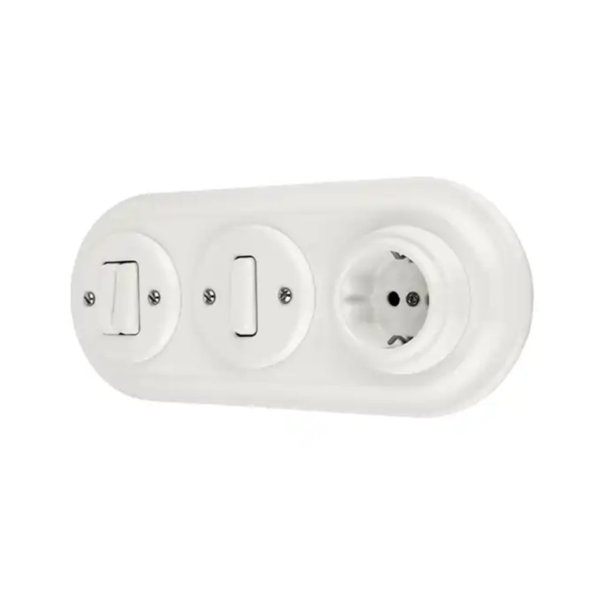Bohemia-Design - Порцеланова ретро домашна контактна розетка без рамка SCHUKO 250V/16A бяла