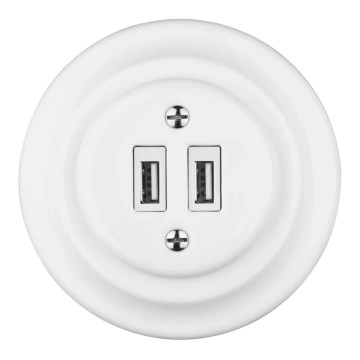 Bohemia-Design - Порцеланова ретро USB розетка с рамка 2x USB-A бяла
