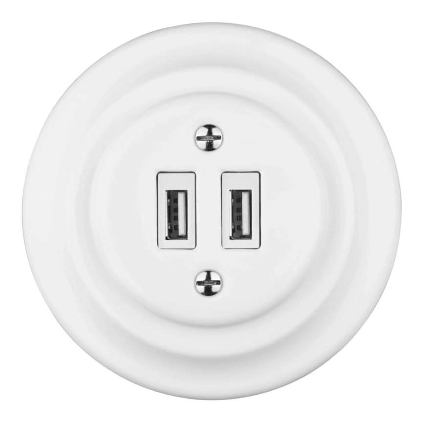 Bohemia-Design - Порцеланова ретро USB розетка с рамка 2x USB-A бяла