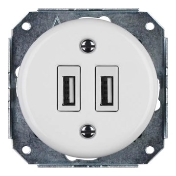 Bohemia-Design -Порцеланова ретро USB захранваща розетка без рамка 2x USB-A бяла