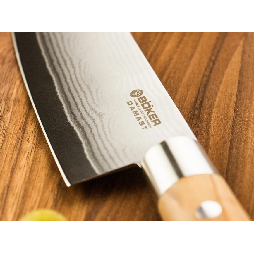 Böker - Дамасков кухненски нож DAMAST OLIVE 21,2 cm, дръжка от маслиново дърво