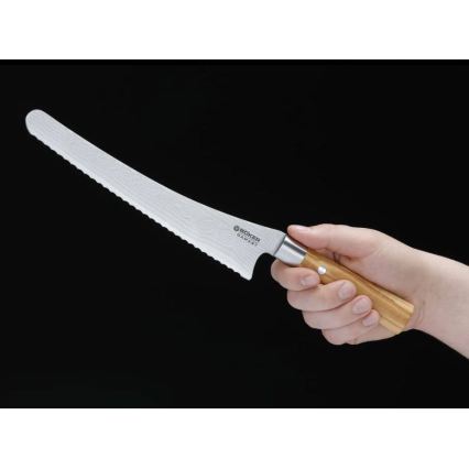 Böker - Дамасков кухненски нож за хляб DAMAST OLIVE 23,5 см, дръжка от маслинова дървесина