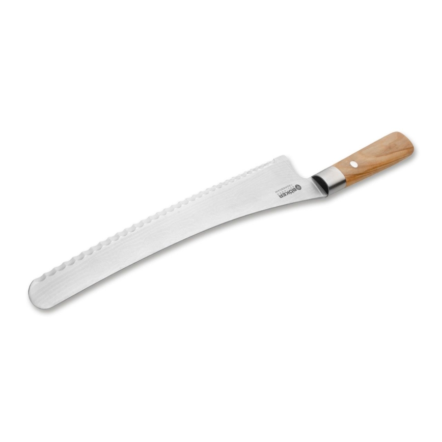 Böker - Дамасков кухненски нож за хляб DAMAST OLIVE 23,5 см, дръжка от маслинова дървесина